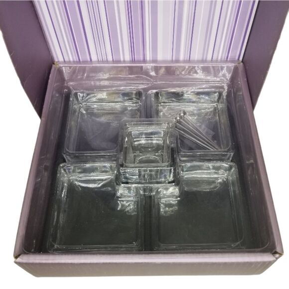 Snack Serving 5pc Set with 4 Metal Skewers Geometric Square Puzzle NIB - Picture 1 of 7